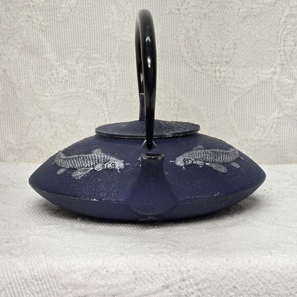 Teavana Japanese Blue Koi Fish Cast Iron Tea Pot Handmade Prosperity - Picture 3 of 10